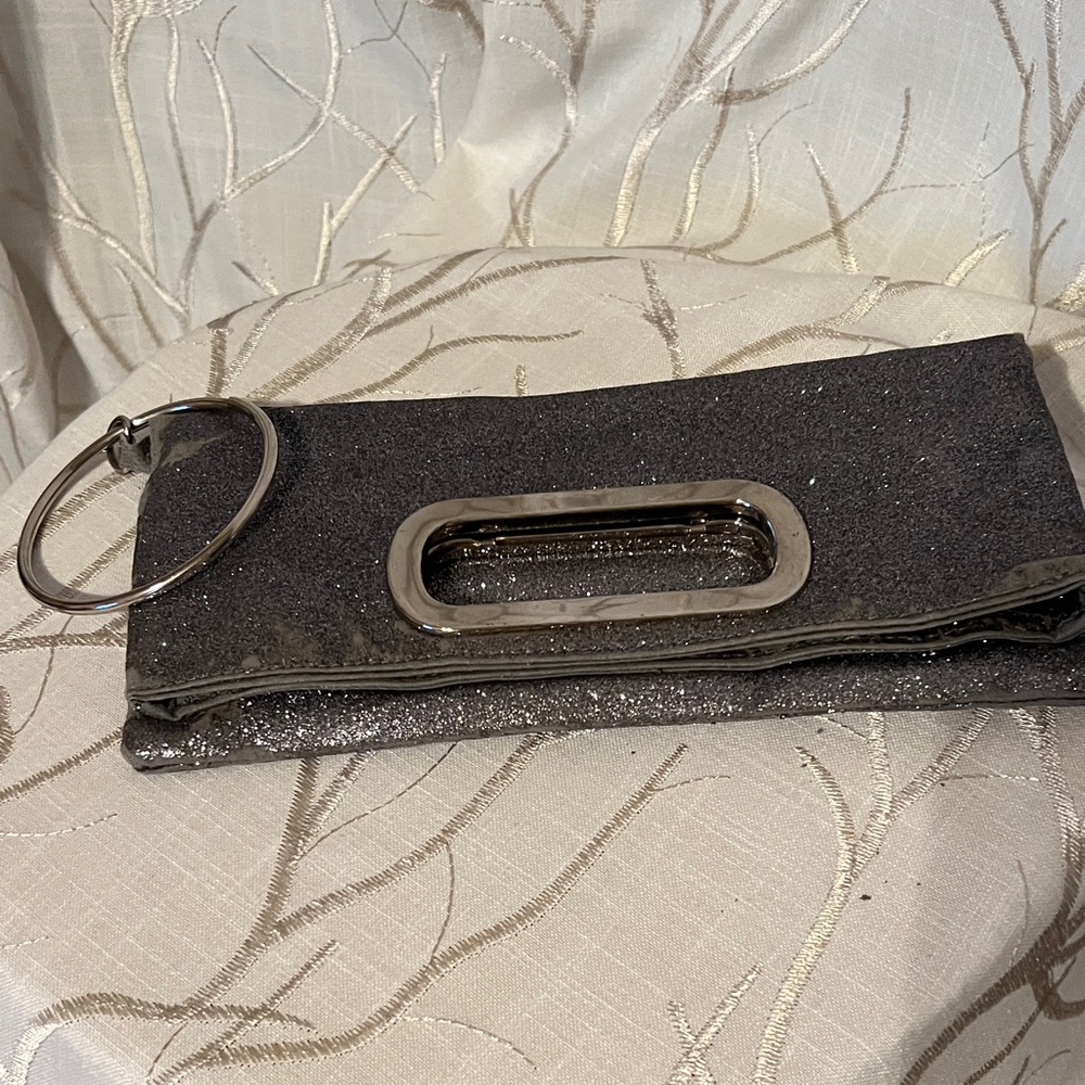 Sparkly Gray/Silver Clutch with Metal Ring